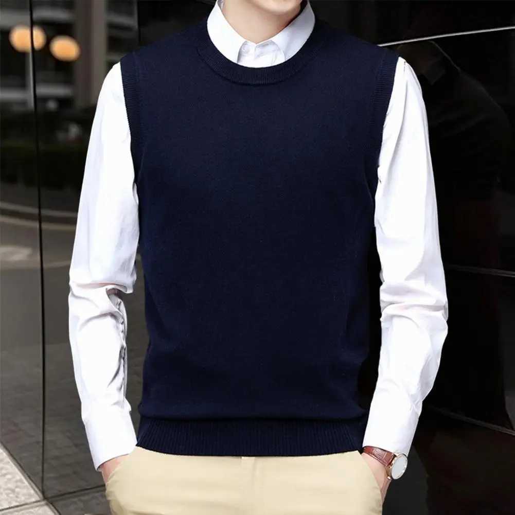 Mens autumn and winter top sleeveless round neck knitted mens vest elastic floral warm casual mens bottom shirt W241113