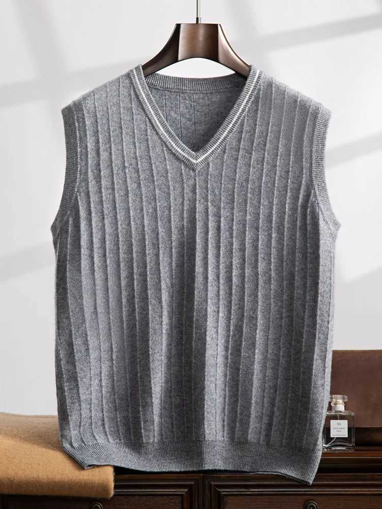 Angel Mens V-Neck Cashmere Wiltcoat Automne et hiver à rayures à rayures Pullor Sweater 100% Cachemire Tricoted Vest W241113