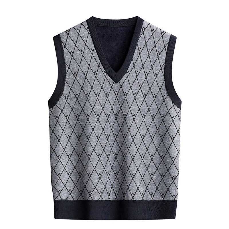 Mens V-neck sweater vest autumn wool lined knitted vest warm mens fashion zipper W241113