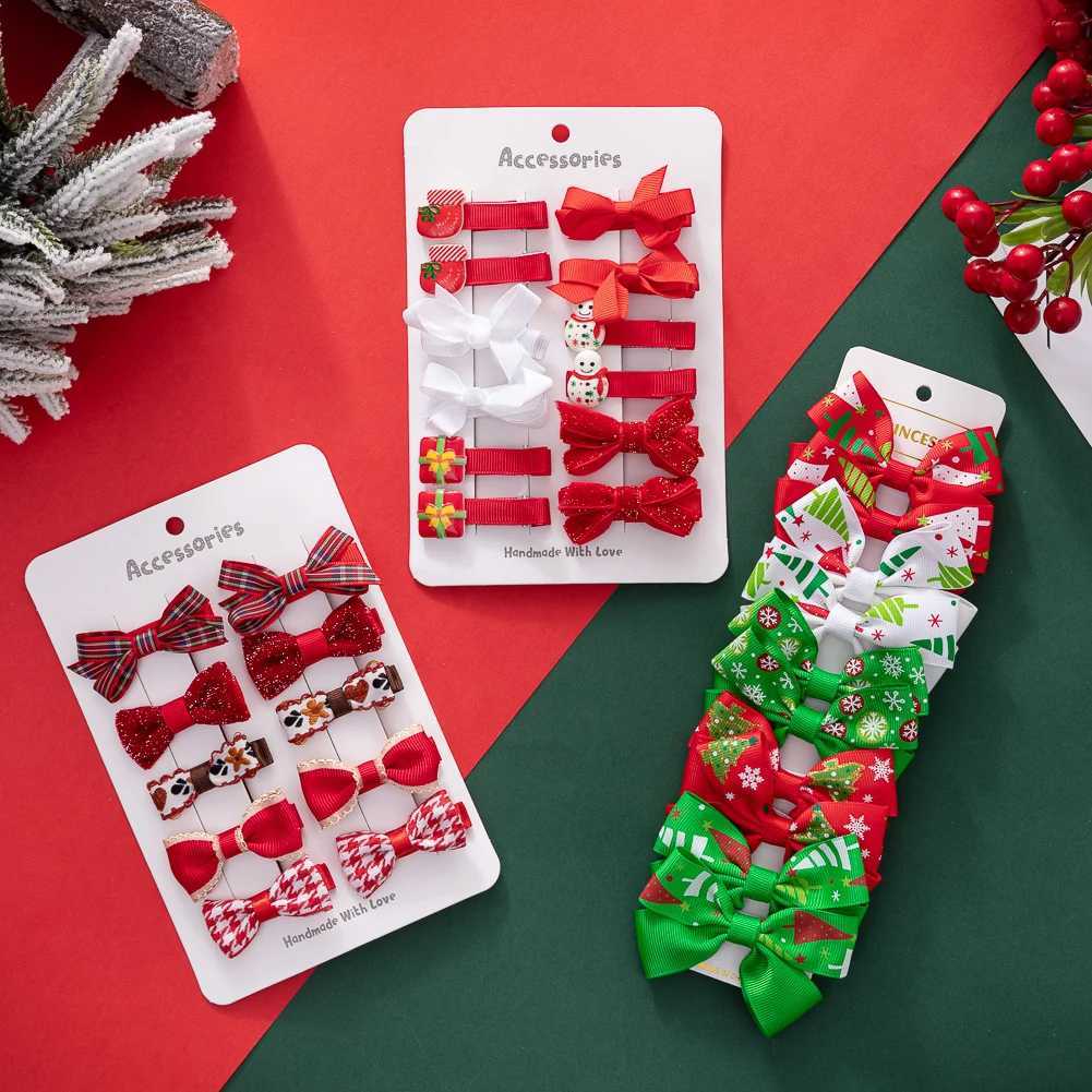 10 morceaux / lot de filles de Noël Clips de cheveux Ribbons Santa Claus Gift Tree Resin Hair Bows Dances de Noël PAR CHEUR CLIPS W241113
