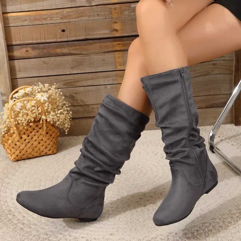 Chaussures plates de haute qualité Nouveau automne et hiver plus taille adaptée à la glissière latérale wenfei wenthick bottes rétro bottes de cy
