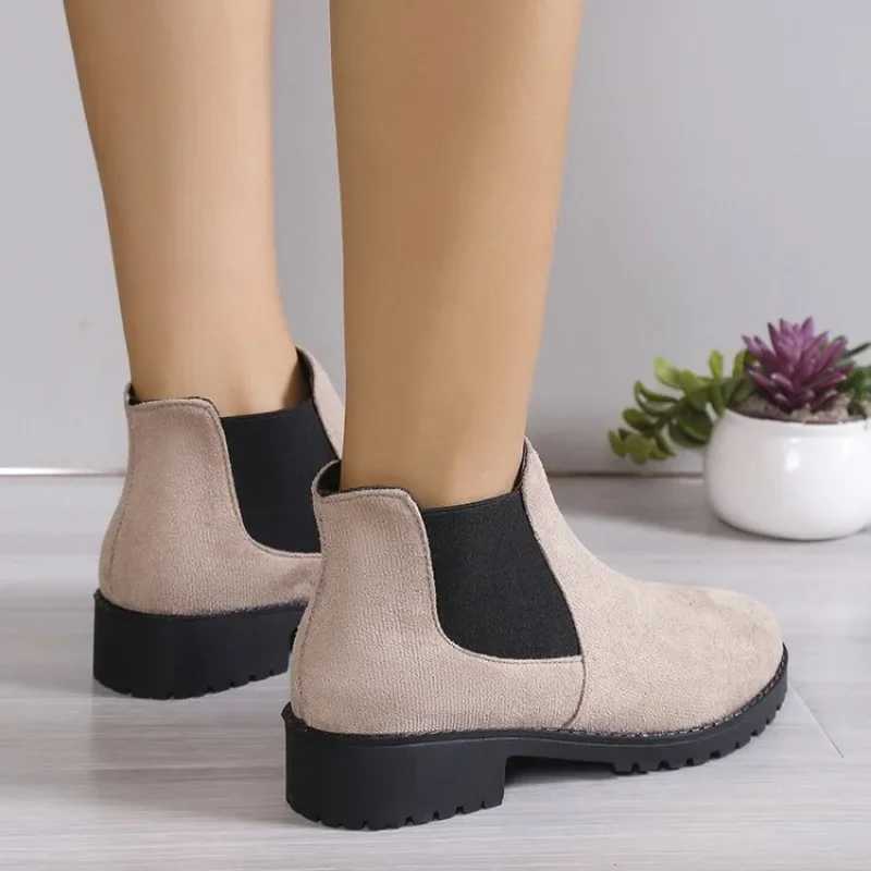 High Quality Spring and Autumn Wen Square Heel Toe Boots Elastic Band Round Toe Platform Boots Wen Womens Flat Shoes Casual Shoes T241113