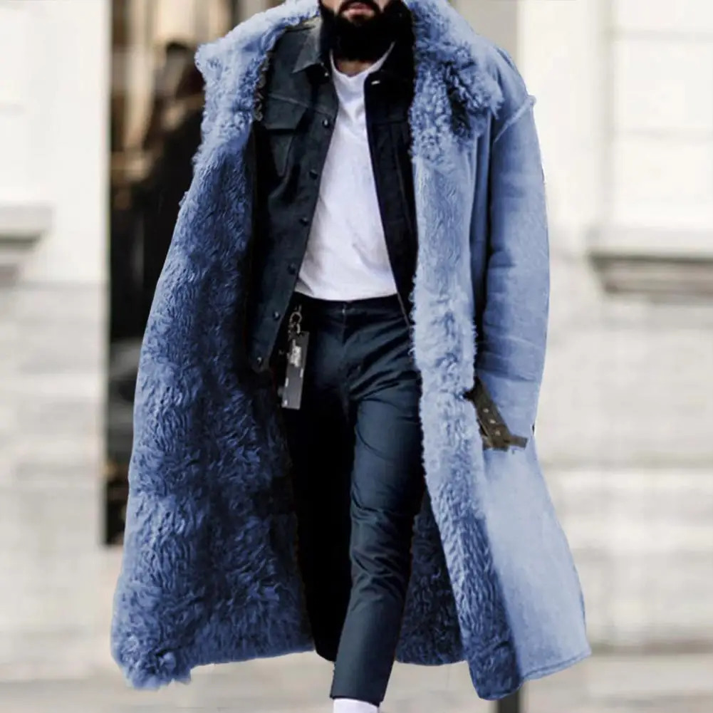 Men d'hiver Sincat Faux Fur épaissis les manches longues Veste de couleur solide boutons de longueur de longueur de longueur masculine pour le ca