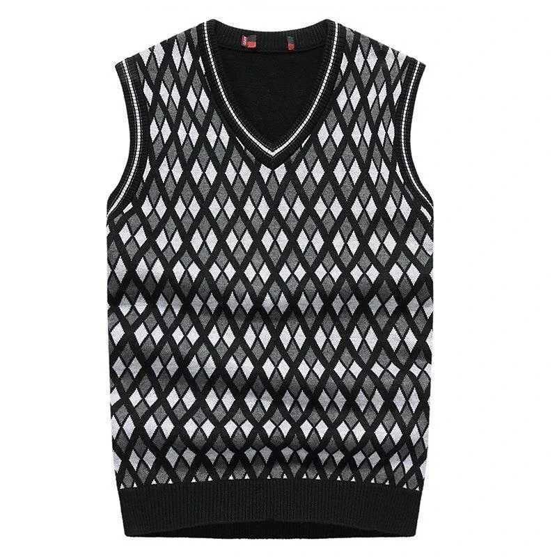 Knitted sweater mens sleeveless vest mens plain weave business V-neck waistband top Y2k retro X high-quality replica fun W241113