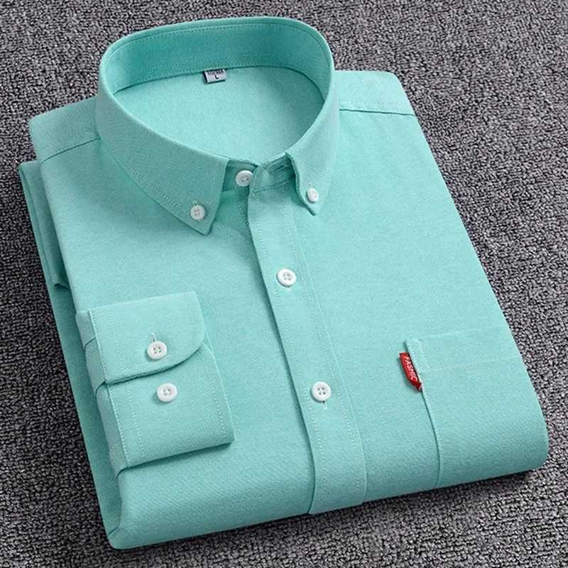 Mens Oxford Long Sleeve Shirts 100% Cotton Solid Color Casual Turn Down Collar Regular Fit Daily Men Clothing Shirts For ManXJ24113