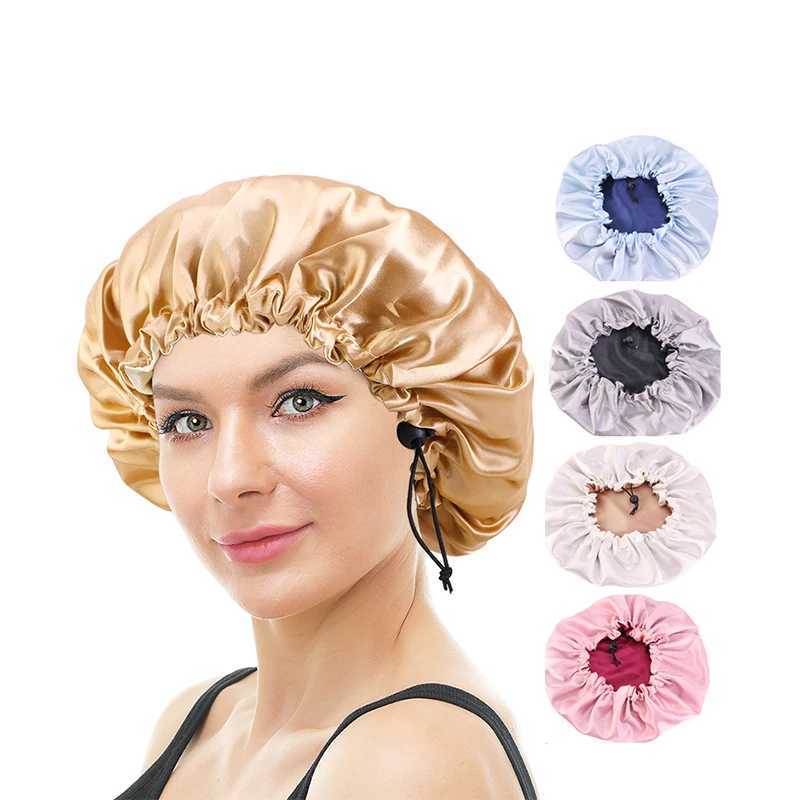 New womens solid reversible satin hat used for curly hair hats double-layer adjustable sleep hats elastic hair hats night hats W241113