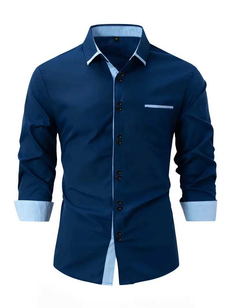 2024 Spring and Autumn New Mens Casual Shirt Fashion Long Sleeve Multi-Button Solid Color Shirt Mens TopXJ24113