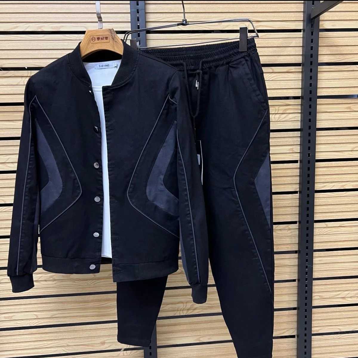 Mens Sprand summer new mens and womens othKorean youth trend spliccolor collision mens casual suit baseball L26924