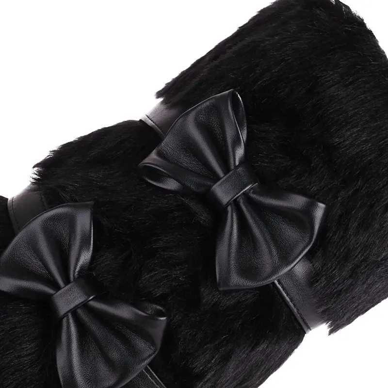 High Quality Reave Sweet Wen mid calf boots round toe height H 10cm platform 2cm bow knot large size 42 43 Xuebota T241113