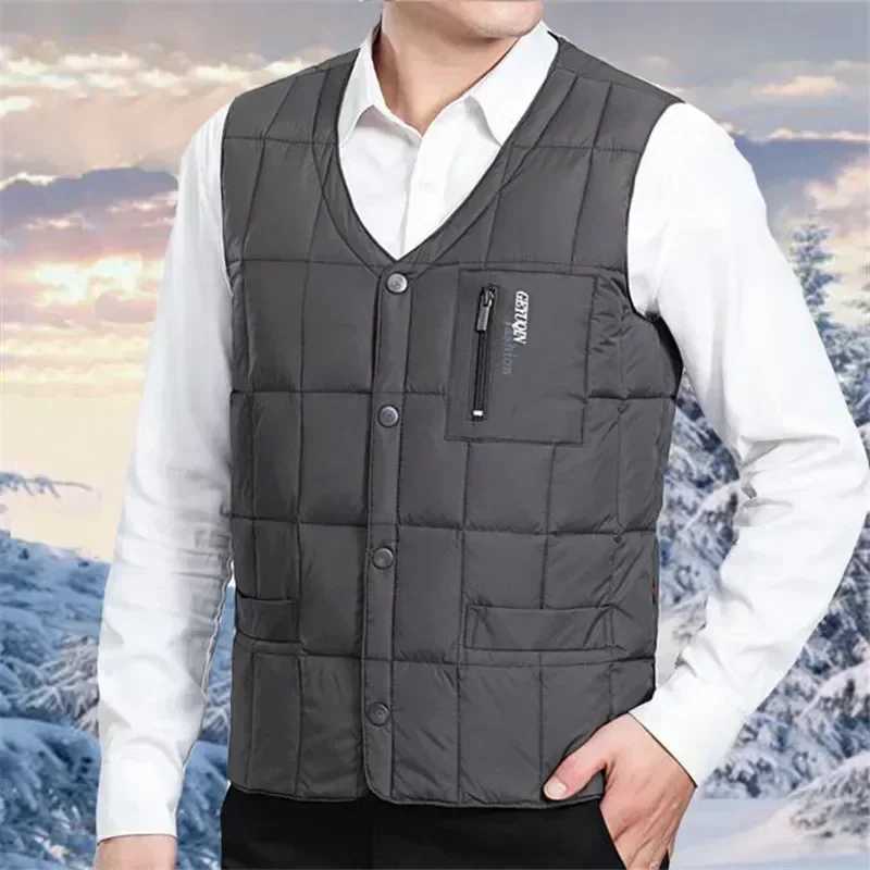 Bouton mâle gilet de pêche canard léger vers le bas pour hommes pour hommes en V Veste sans manche