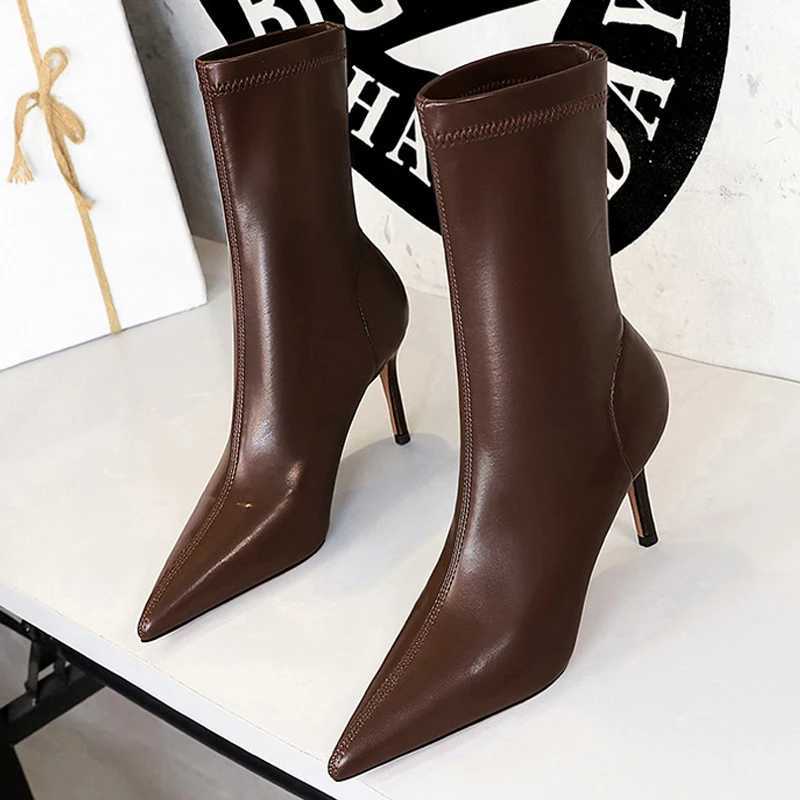 High Quality BIGTREE Shoes New Edition Small Leg Boots Pointed Toe High Heels Stiletto High Heels H Leather Boots Fi Autumn Winter Boots T241113