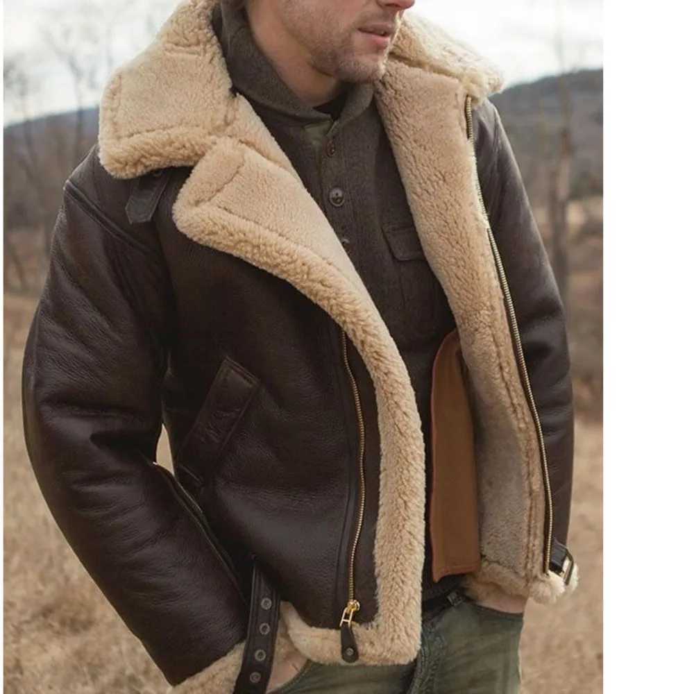 Mens coat winter new item imitation leather velvet fur integrated mens coat long sleeved artificial fur thick day warm coat W241113