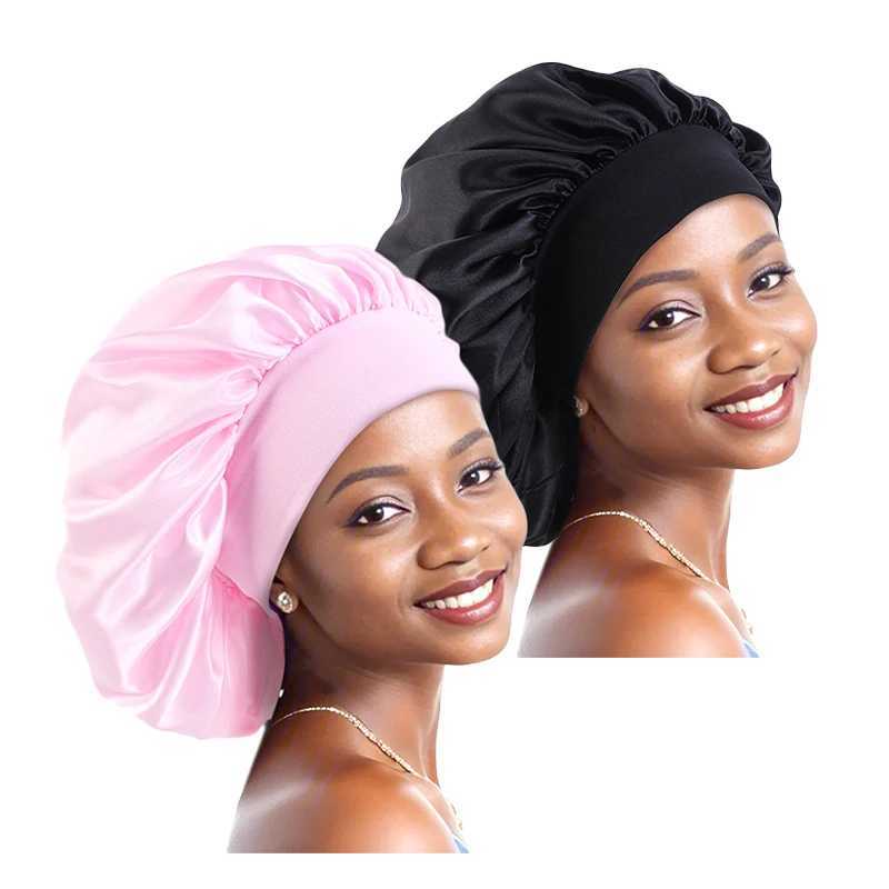 2PCS/LOT women ready to ship wide Brimmed Night Sleep Cap headpiece elastic band hair satin cap beauty shower cap W241113