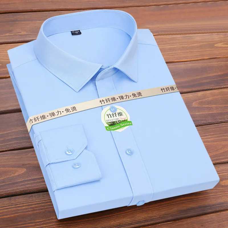 6XL mens long sleeve shirt Spring and Autumn bamboo fiber formal business casual wear breathable high quality plus-sizeXJ24113