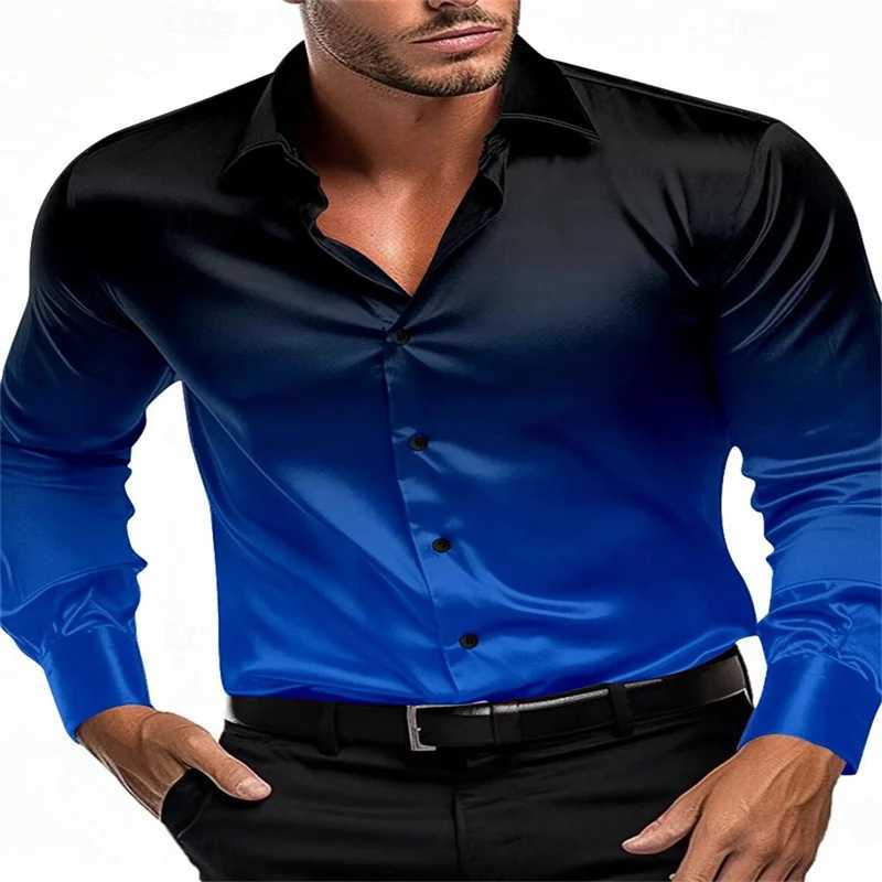 Prom shirt gradient fashion casual blue red high quality comfortable soft premium mens tops 2024 new plus sizeXJ24113