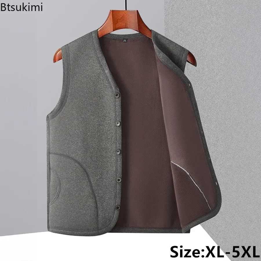 Automne Hiver Mens Vestes chaudes plus épaisses Vestes sans manches décontractées Fashion V-col