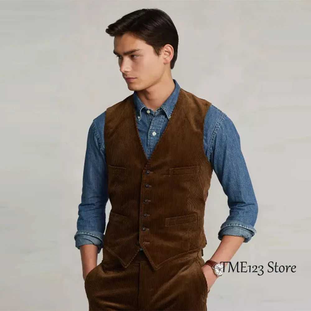Mens Corduroy Slim Single-breasted Vest Casual Bussiness Vest Men Casual Sleeveless Jacket Vests LX241114