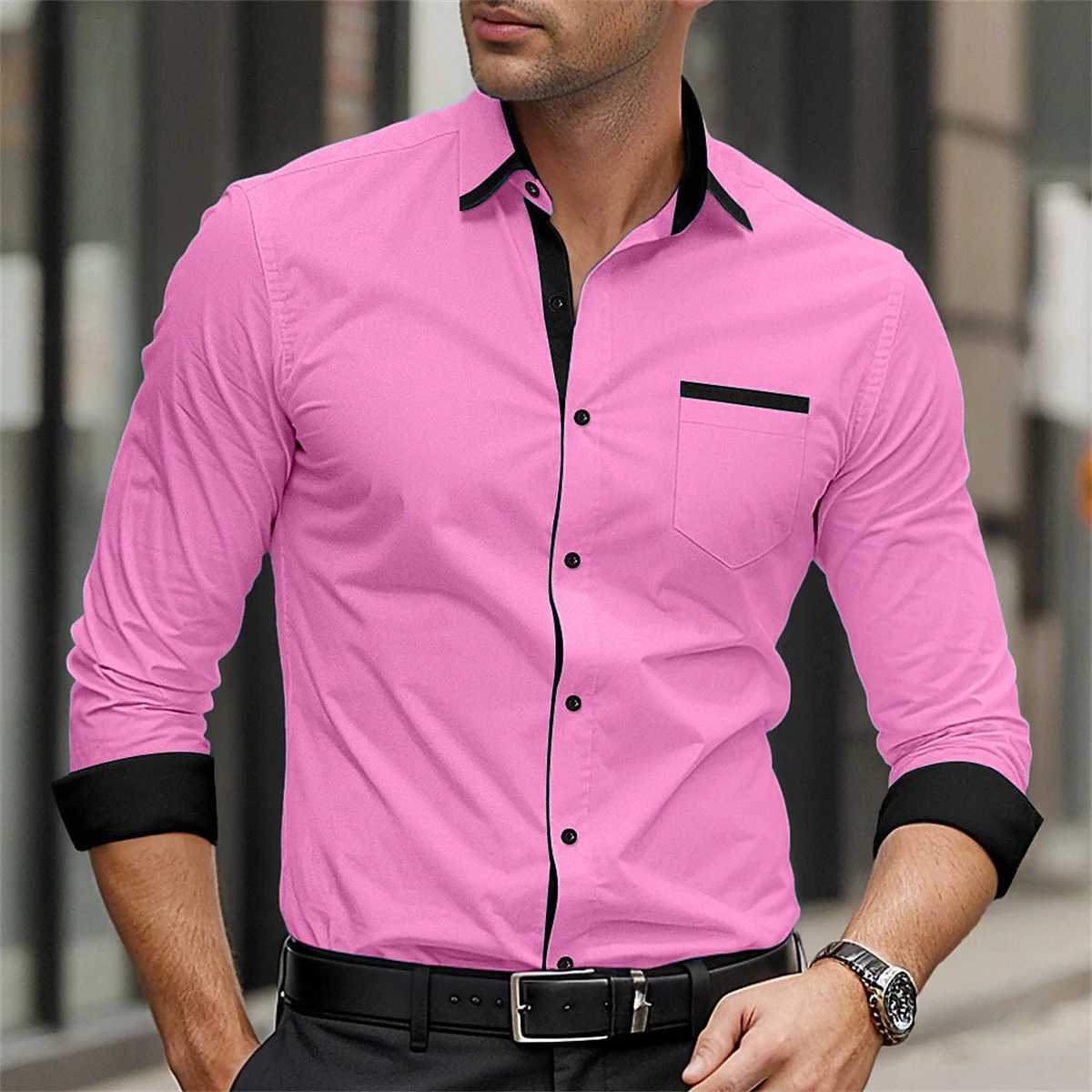 Mens Casual Printed Shirt Monochromatic Long Sleeve Collar Button Comfortable Pocket 6XL Business Summer Fashion NewXJ24113