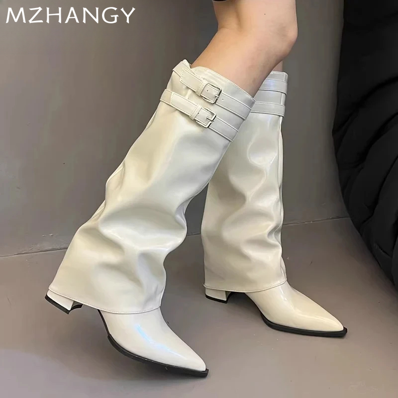 Toe pointu femmes sexy talons hauts chaussures en cuir femme 2025 tendance des pompes élégantes bottes nouveaux mujer goth botas