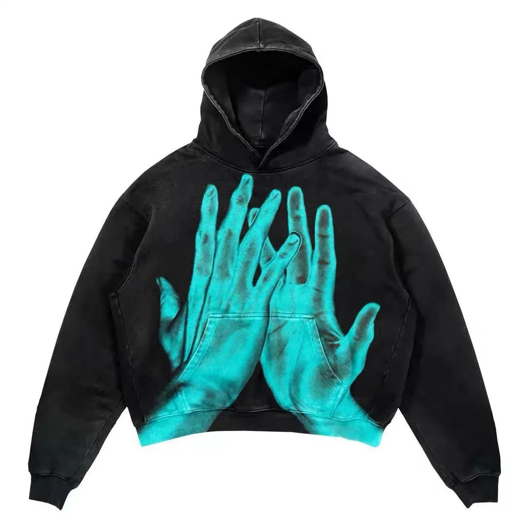 American Retro Punk Washed Denim Sweat à capuche Harajuku Street Hip Hop Goth Vêtements à manches longues Y2K MATION FORME POUR HOMMES ET FEMMES