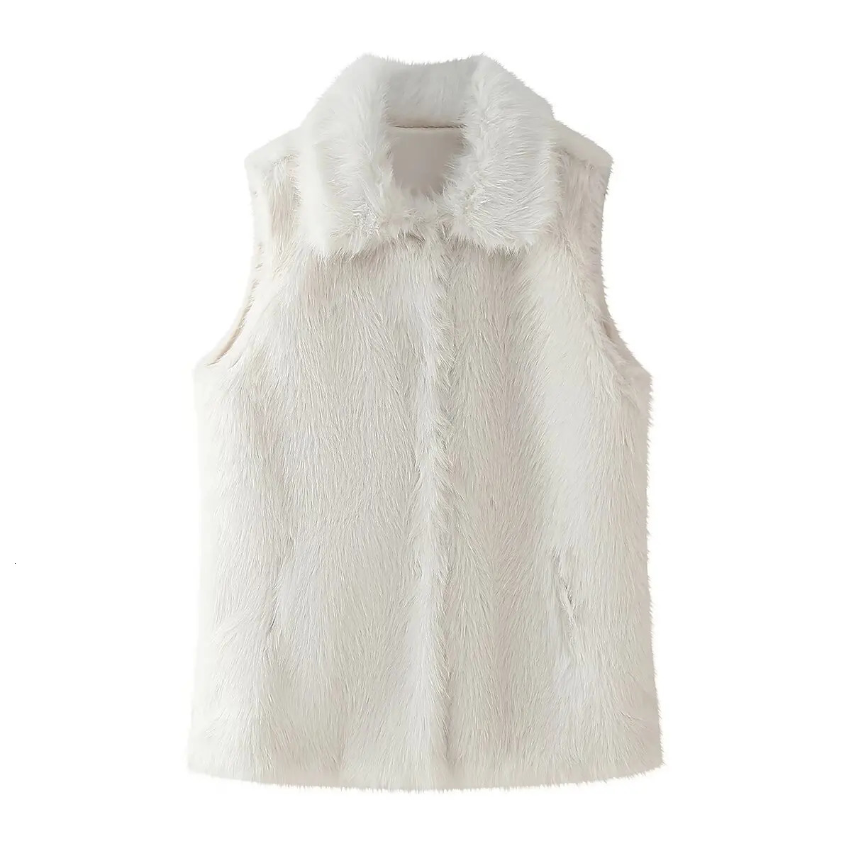 Autumn Womens Fashion Versatile Retro Loose Sleeveless Faux Fur Effect Tank Top 241111