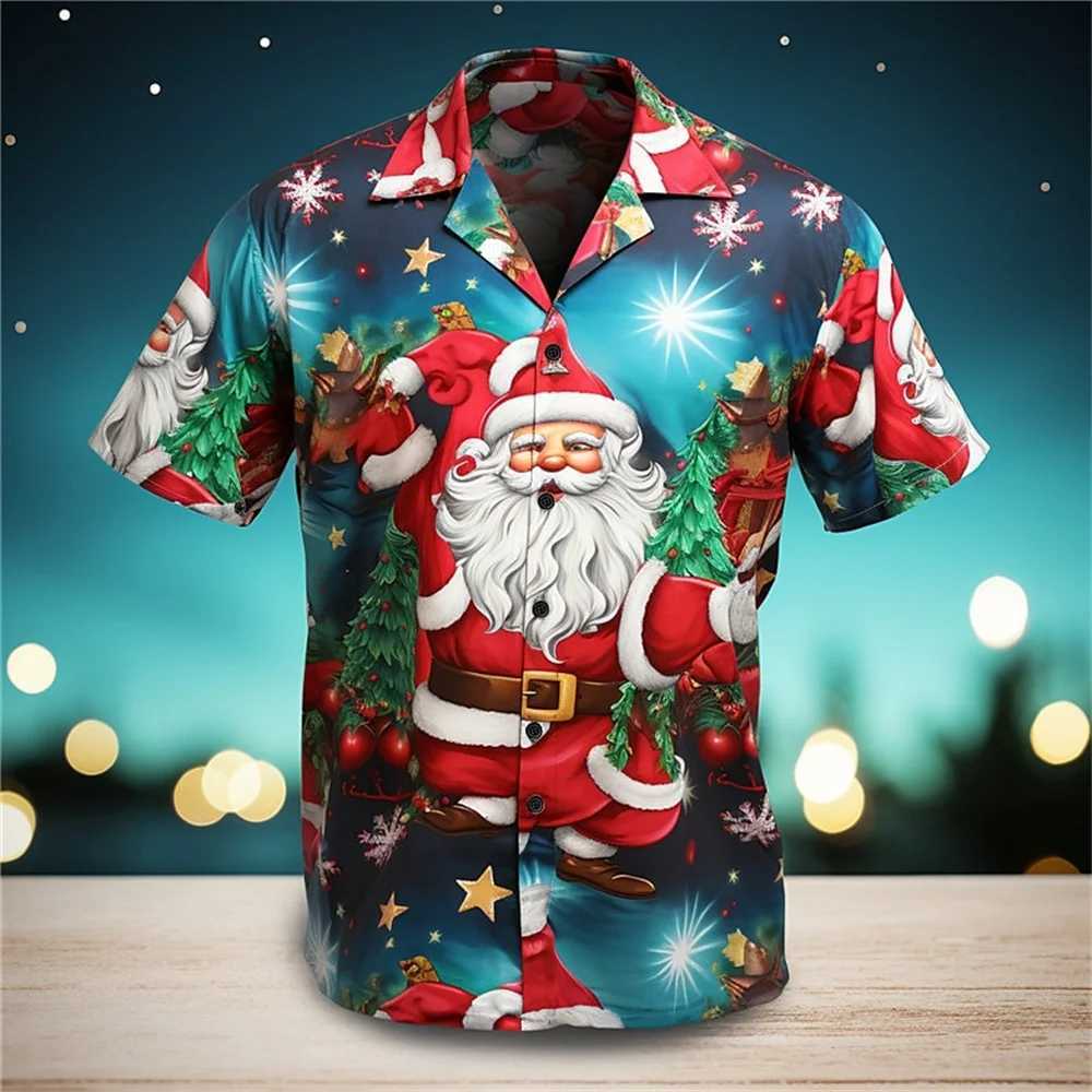 2025 Christmas Mens Casual Shirt Festival 3d Print Casual Short Sleeved Shirt For Men Clothing Hawaiian Shirt Men TopXJ24113