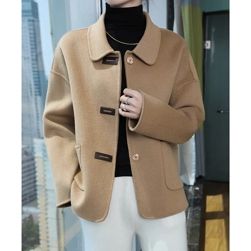 Autumn And Winter DoubleSided Woolen Coat Womens Solid Color Lapel Top Loose HighEnd Short 241108