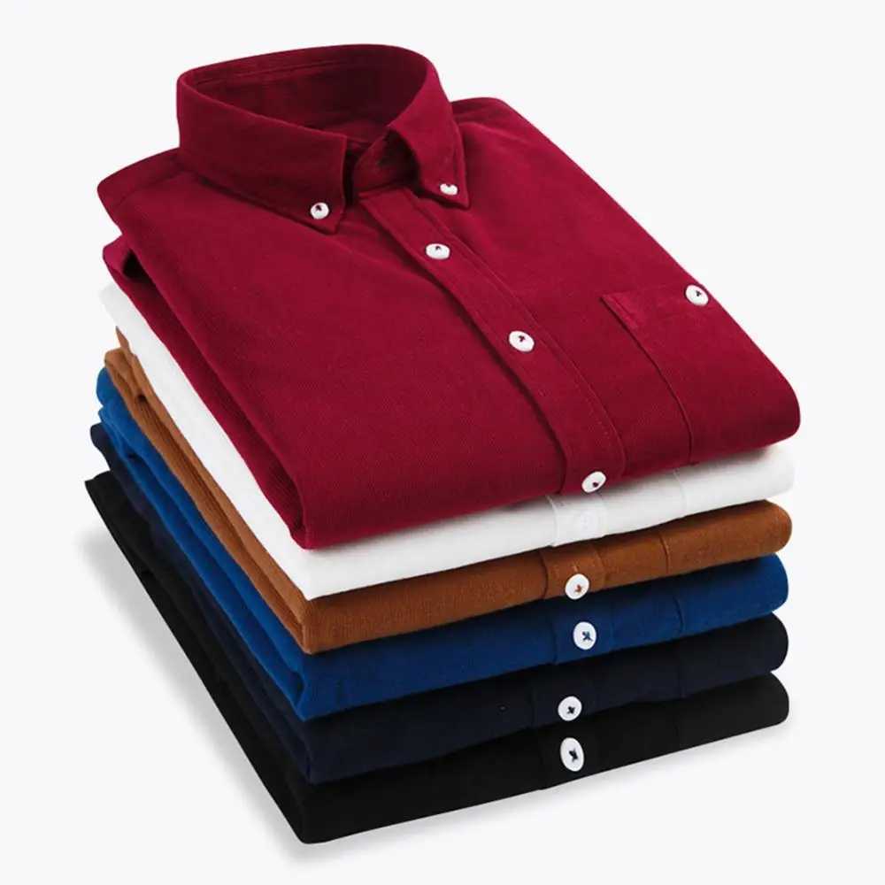 Men Vintage Turn Down Collar Corduroy Buttons Plus Size Business Slim ShirtXJ24113