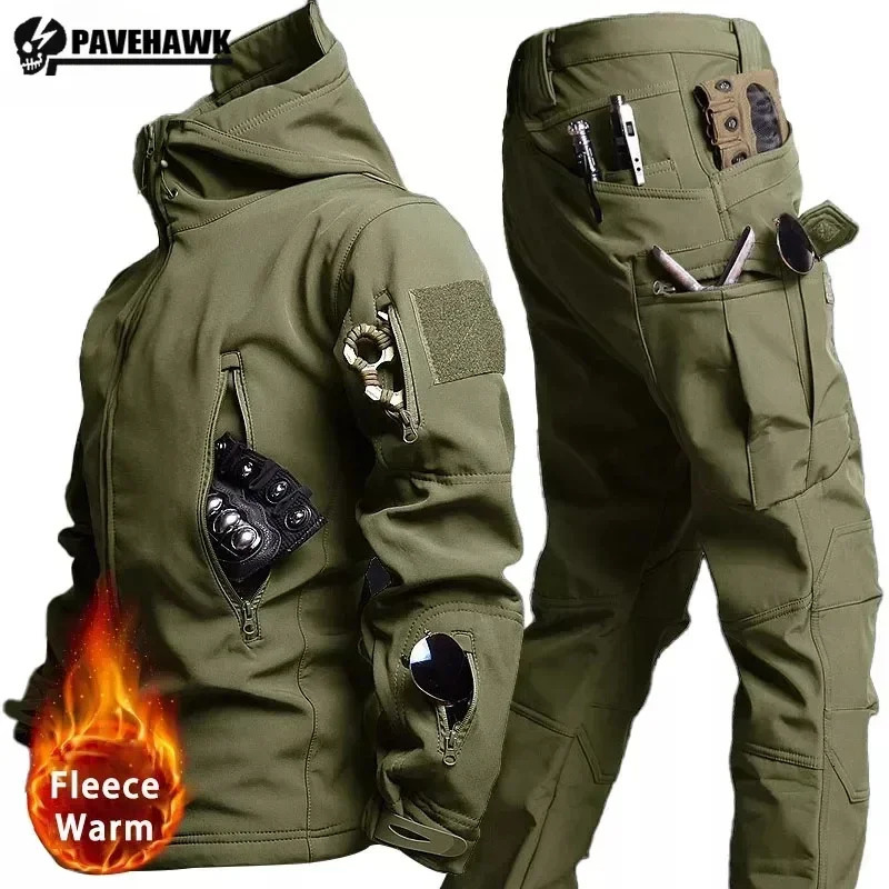 Winter Camo Mens Suit Waterproof Fleece Soft Shell Warm Tactical Set Outdoor Hiking Combat Windproof Hunting Clothes Thicken 241111