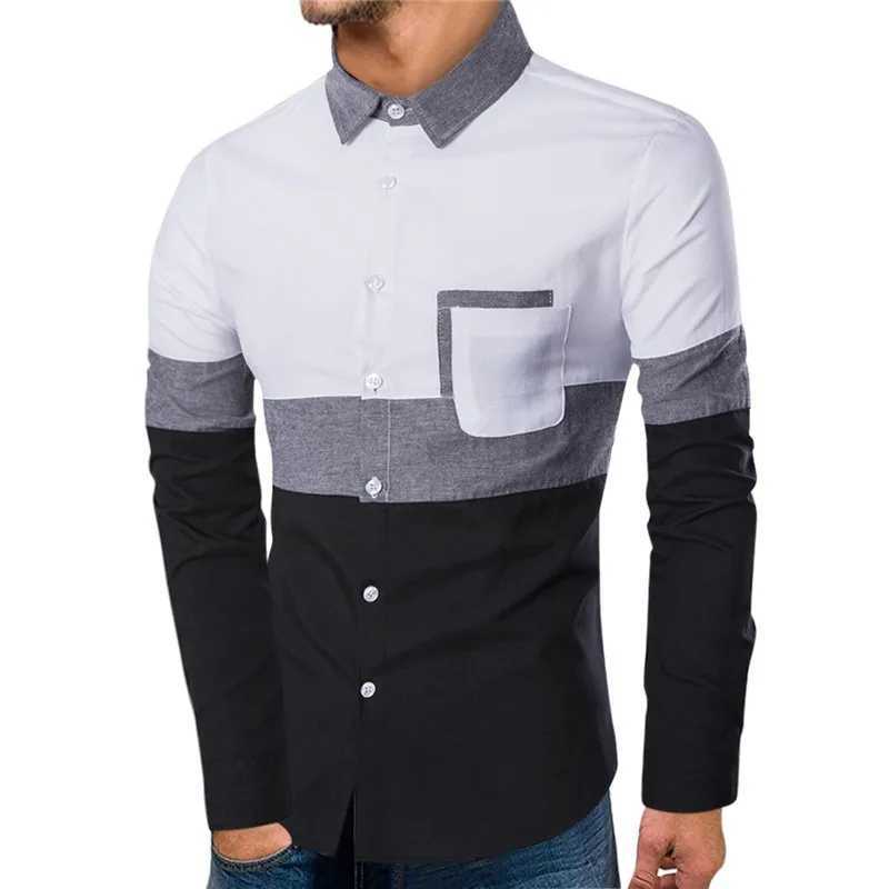 European and American Style New Mens Casual Oxford Spinning Three Tone Slim Fit Long Sleeved Shirt Oversized ShirtXJ24113
