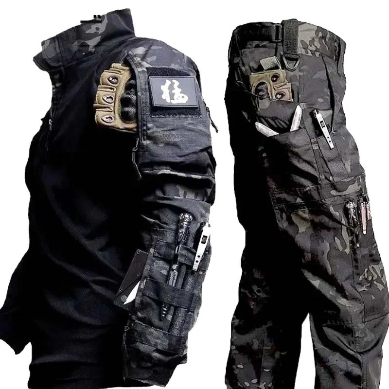 Chemises tactiques Costume de chasse Entraînement à l'extérieur Ensemble de camouflage respirant durable Affiche de séchage rapide Combat de vent