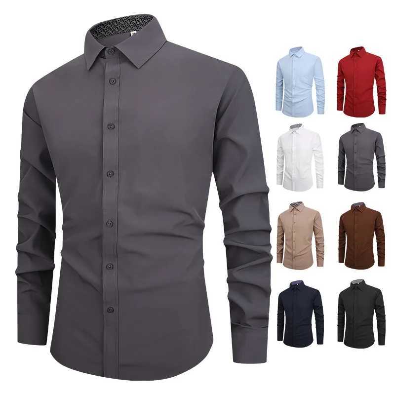 2024 New Mens Social Shirt Slim Business Dress Shirts Long Sleeve Casual Elasticity Shirt Tops Quality Spring Shirts for MenXJ24113