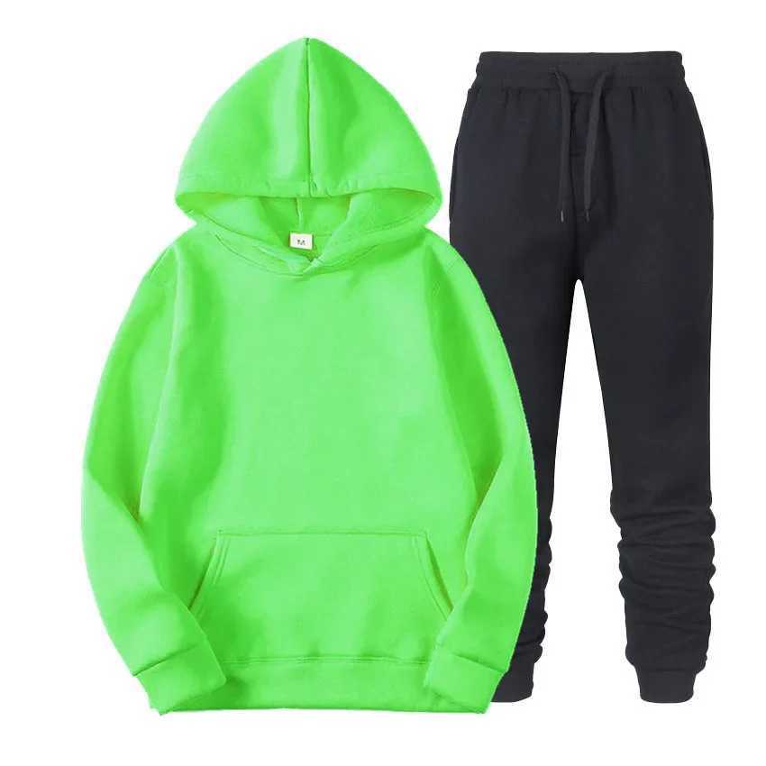 Sweat à capuche à capuche à capuche Couleur continue Couleur décontractée + pantalon pour hommes et hiver Pantalons de sport chaud coureur de sur