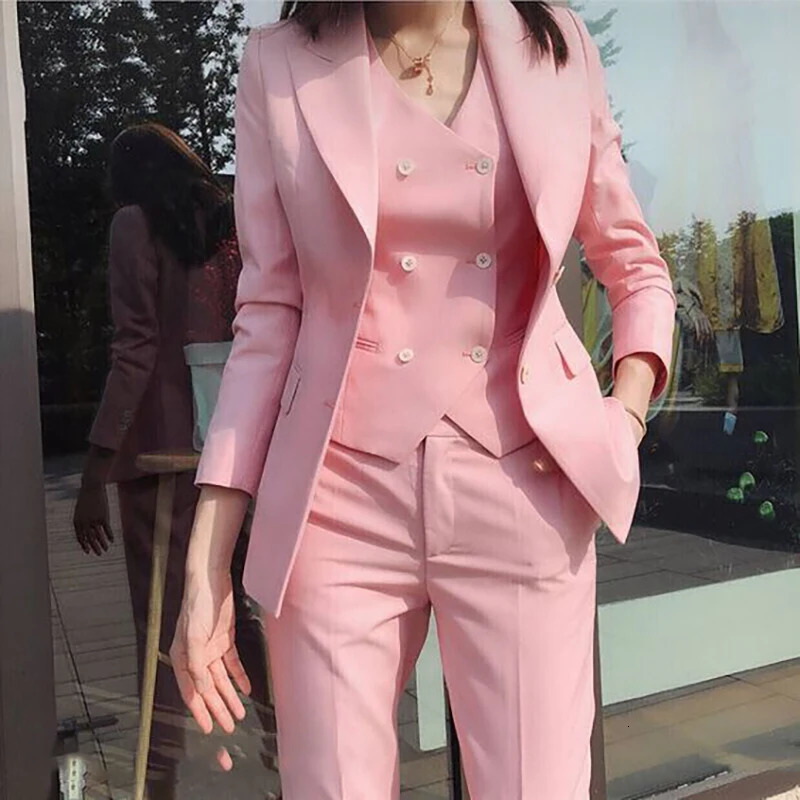 Slim Fit Womens Blazer Solid Color Single Breasted Lapel Formal Occasion y 3 Piece Jacket Pants Vest Suits Full Sets 241113