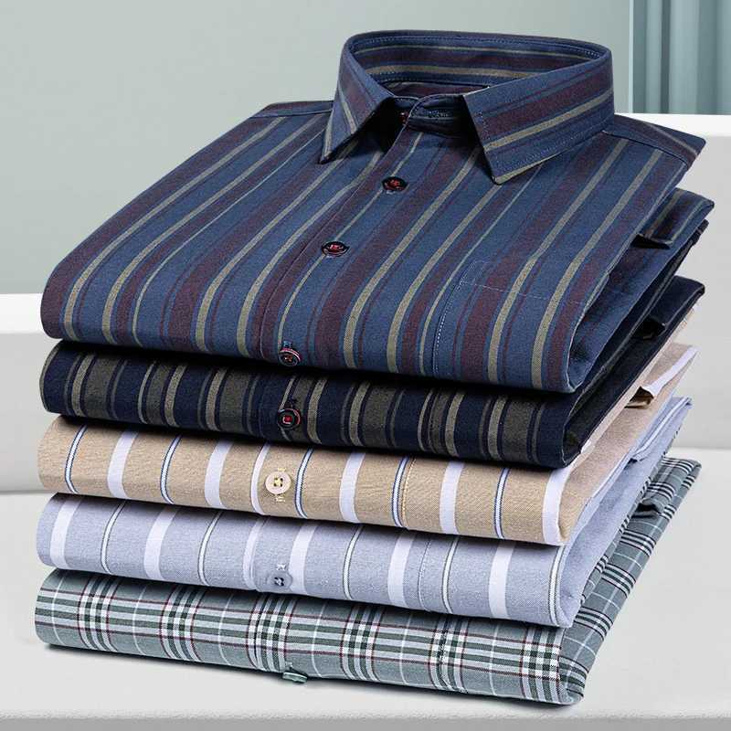 New Quality 100% Pure Cotton Men Long Sleeve Social Shirt for Oxford Shirt Men Plaid Striped Work Casual Pocket Shirts S-8XLXJ24113