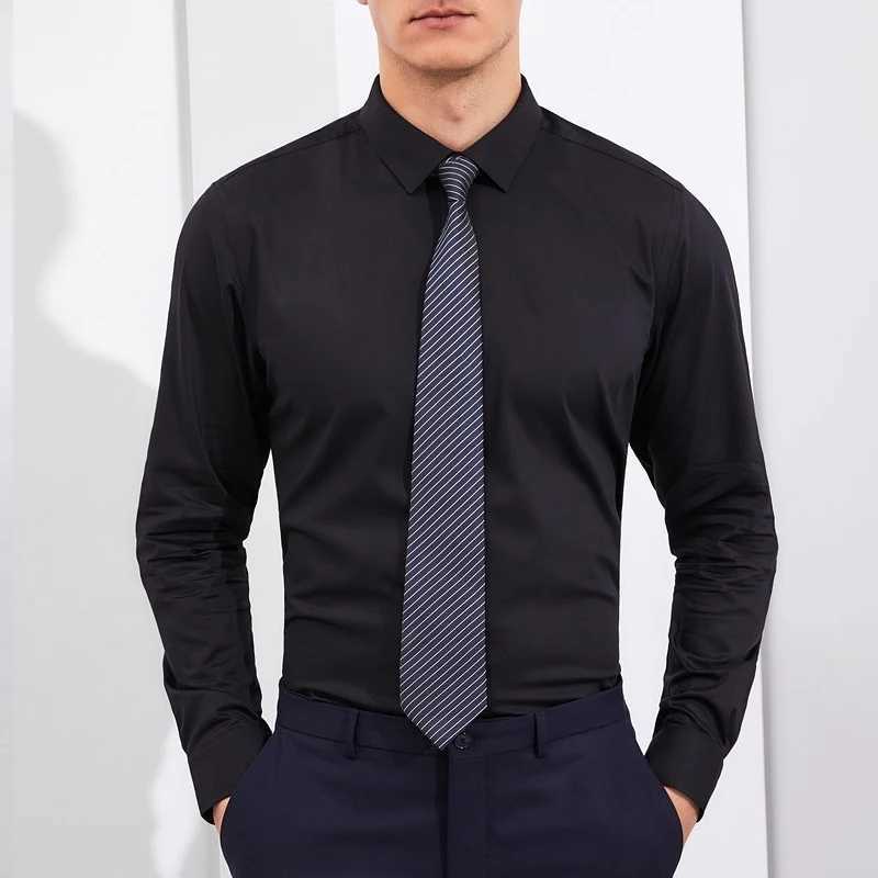 Pure white spring and summer mens long sleeved shirts decorated with thin body fashionable business casual and non ironingXJ24113