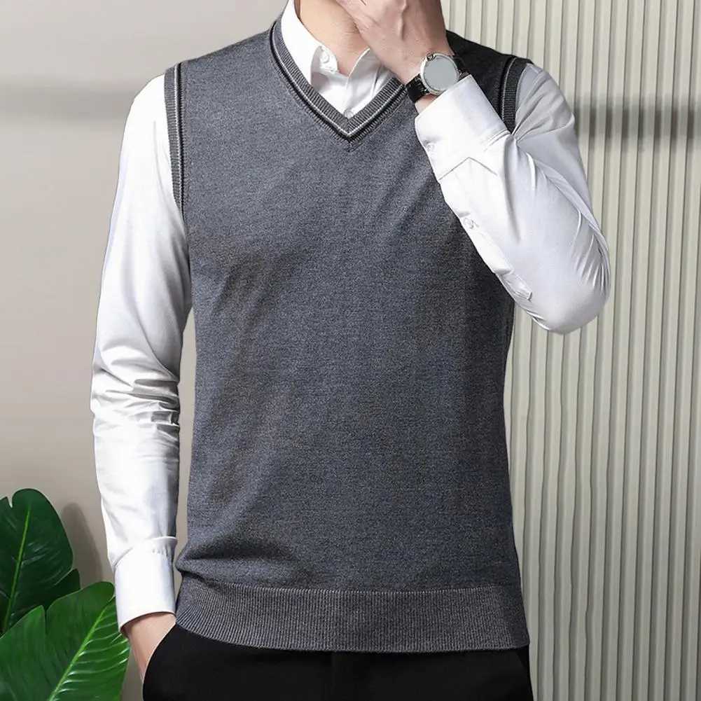 Mens clothing waist jacket V-neck vest mens business knitted sweater black sleeveless Japanese Harajuku fashion W241113