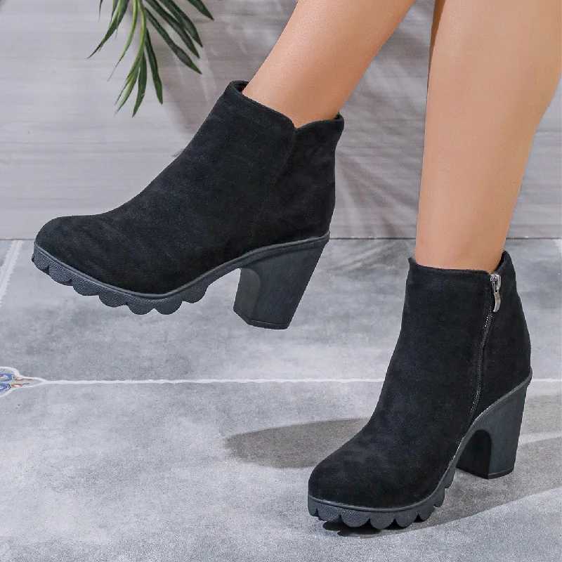 High Quality Warm boots winter ankle sexy Fi boots black short and fat high H warm short boots Fem zipper comfortable boots T241113