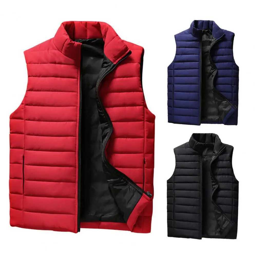 Mens vest winter waterproof and warm sleeveless mens vest 3D cut windproof thick soft zipper closure winter vest W241113