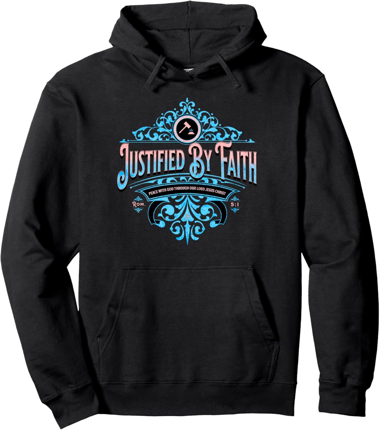 Sweat à capuche pour les femmes pour hommes justifiés par la foi Romains 5: 1 Verset Bible Christian Graphic Pullover Sweat à sweats à sweats gra