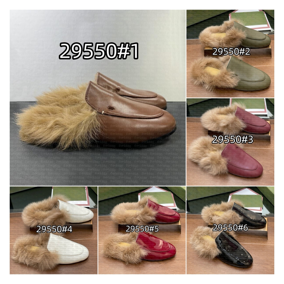 Mandis plats à pantoufle pour femmes avec des pantoufles avec une dalle de doublure en cuir de boucle à cheval et à poils longs