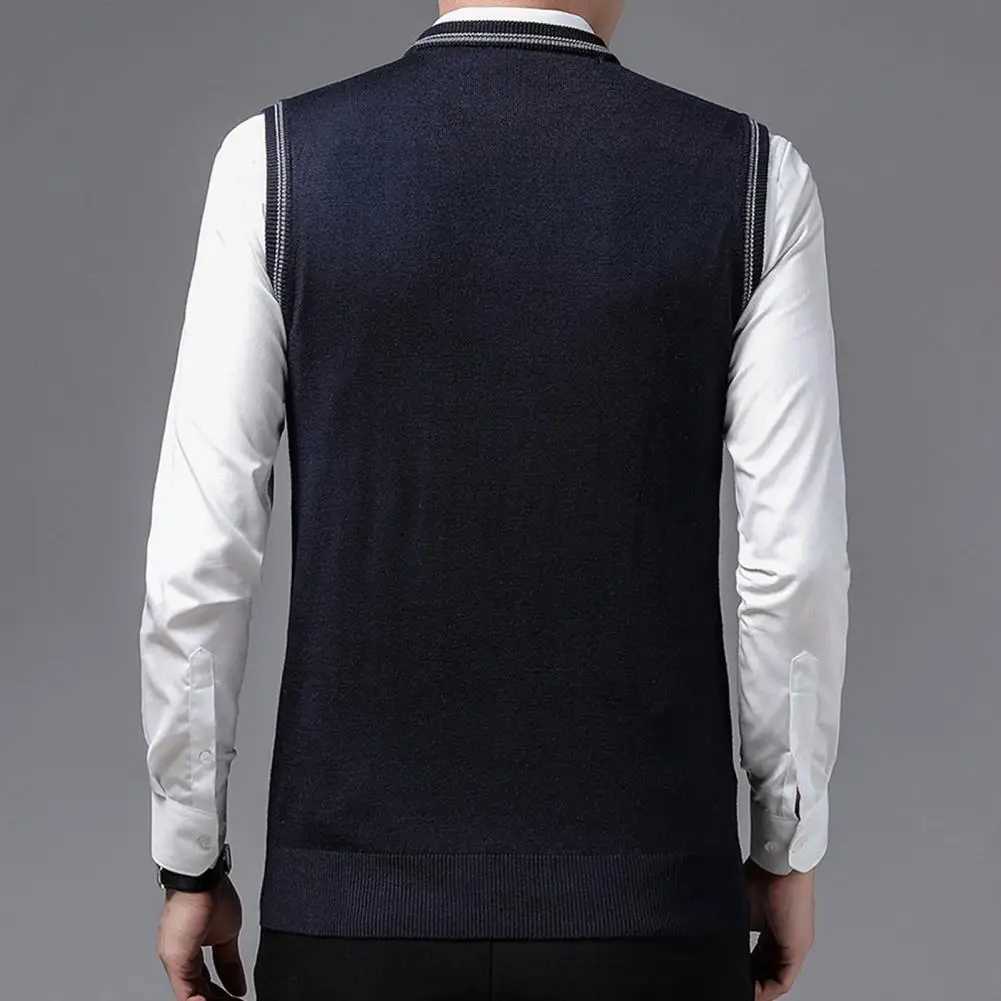 Lace hem knitted vest elegant mens V-neck sleeveless sweater suitable for autumn and winter business style knitted solid color medium length W241