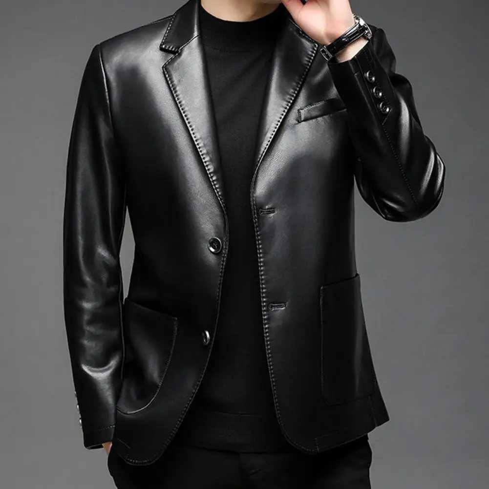 High quality fabric mens jacket fashionable lapel mens jacket buttons cuff pockets business ready fake leather W241113