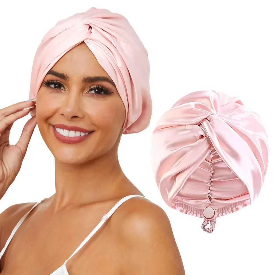 Adjustable silk and satin hair cap used for sleep double-layer hair clip sleep cap used for women men curly straight hair W241113
