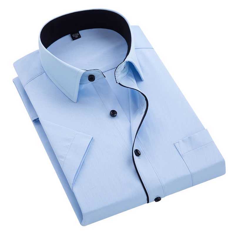 Summer New Business Shirt Mens Short-sleeved Black Edge Twill Formal Shirt No-iron Large Size 5XL White Blue TeesXJ24113
