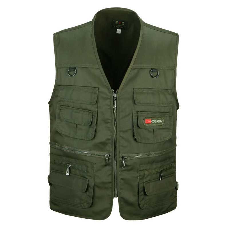 Summer mens casual vest with multiple pockets new mens classic zipper thin multi pocket photographer work vest sleeveless jacket W241113