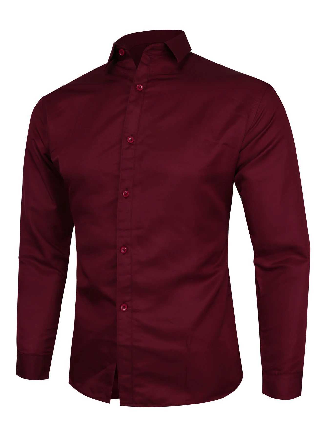 Business shirt wine red solid color basic polyester mens long sleeved shirt mens formal shirtXJ24113
