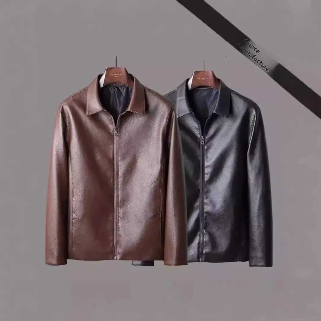 Simple mens luxury leather cut middle-aged and elderly autumn style mens jacket artificial leather casual loose fit W241113