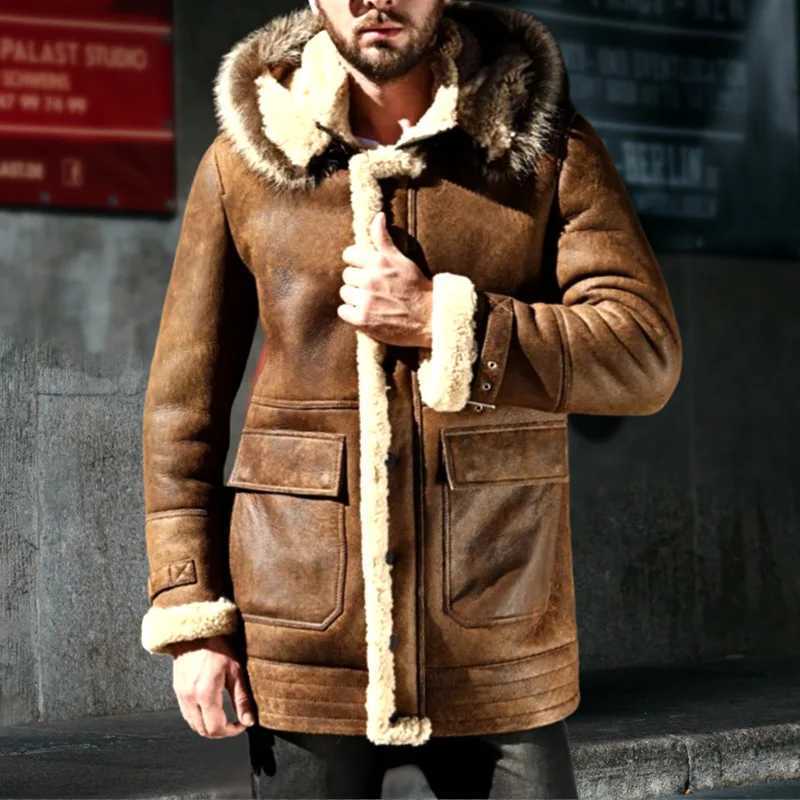 Winter new fur integrated mens jacket thick imitation leather velvet jacket large size 5XL mens jacket W241113