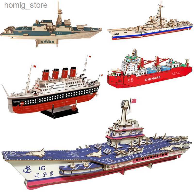 3D Puzzles 3D Wooden Ship Puzzle Military Model Destroyer Wood Boat DIY Educational Toys For Children Kids Home Room Decoration Y240415-image-967558452